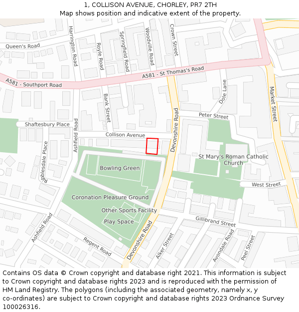 1, COLLISON AVENUE, CHORLEY, PR7 2TH: Location map and indicative extent of plot