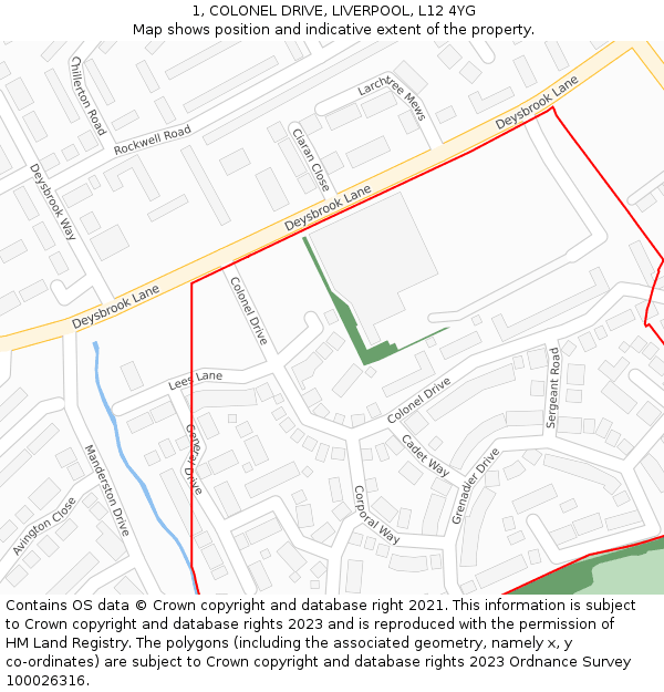 1, COLONEL DRIVE, LIVERPOOL, L12 4YG: Location map and indicative extent of plot