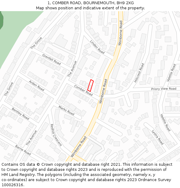 1, COMBER ROAD, BOURNEMOUTH, BH9 2XG: Location map and indicative extent of plot