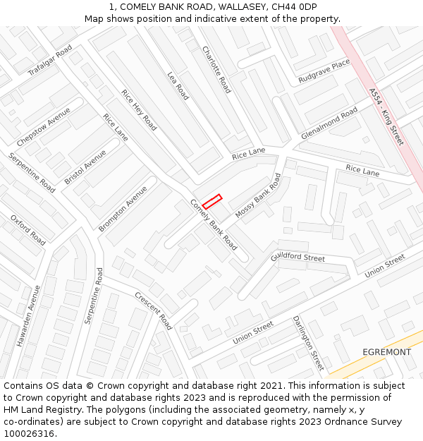 1, COMELY BANK ROAD, WALLASEY, CH44 0DP: Location map and indicative extent of plot