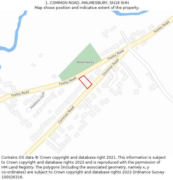 1, COMMON ROAD, MALMESBURY, SN16 0HN: Location map and indicative extent of plot