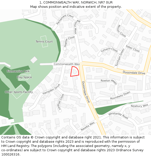 1, COMMONWEALTH WAY, NORWICH, NR7 0UR: Location map and indicative extent of plot