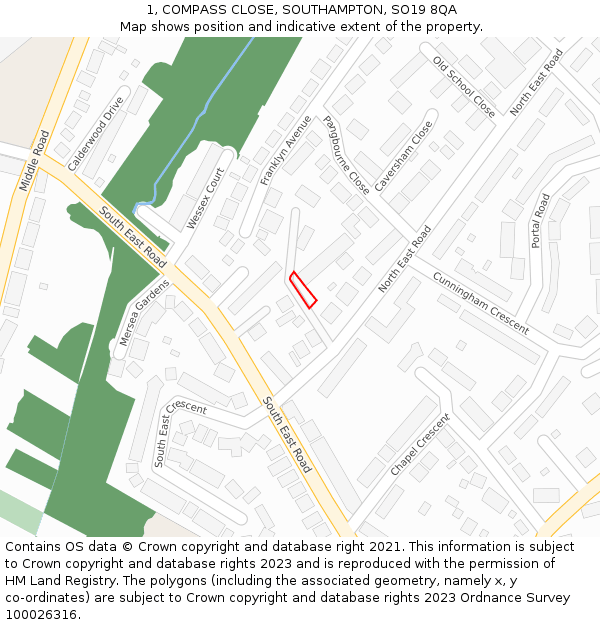 1, COMPASS CLOSE, SOUTHAMPTON, SO19 8QA: Location map and indicative extent of plot