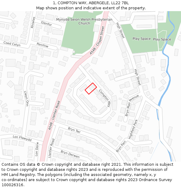 1, COMPTON WAY, ABERGELE, LL22 7BL: Location map and indicative extent of plot