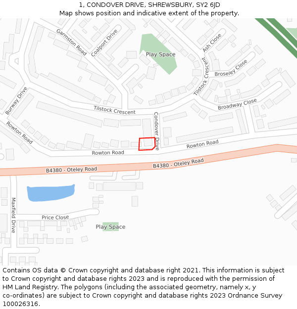 1, CONDOVER DRIVE, SHREWSBURY, SY2 6JD: Location map and indicative extent of plot