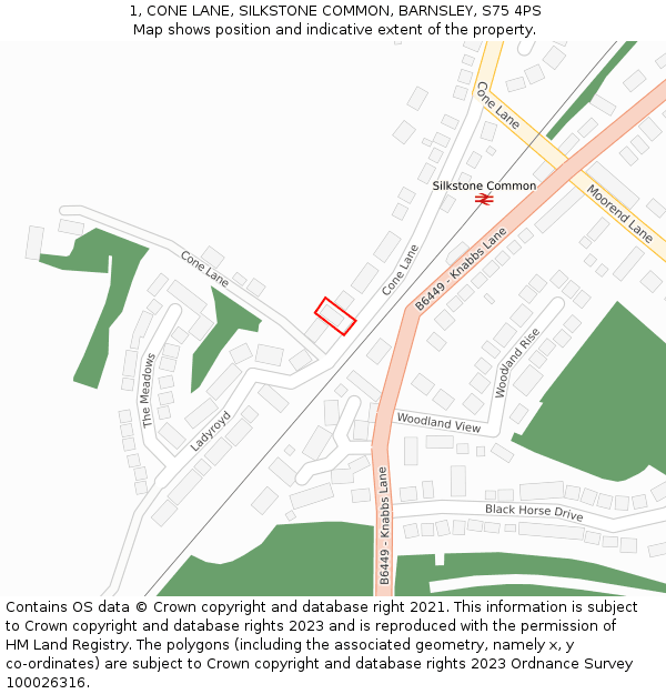 1, CONE LANE, SILKSTONE COMMON, BARNSLEY, S75 4PS: Location map and indicative extent of plot