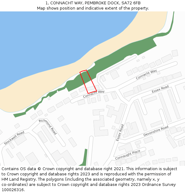 1, CONNACHT WAY, PEMBROKE DOCK, SA72 6FB: Location map and indicative extent of plot