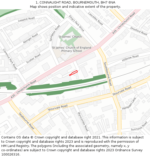 1, CONNAUGHT ROAD, BOURNEMOUTH, BH7 6NA: Location map and indicative extent of plot
