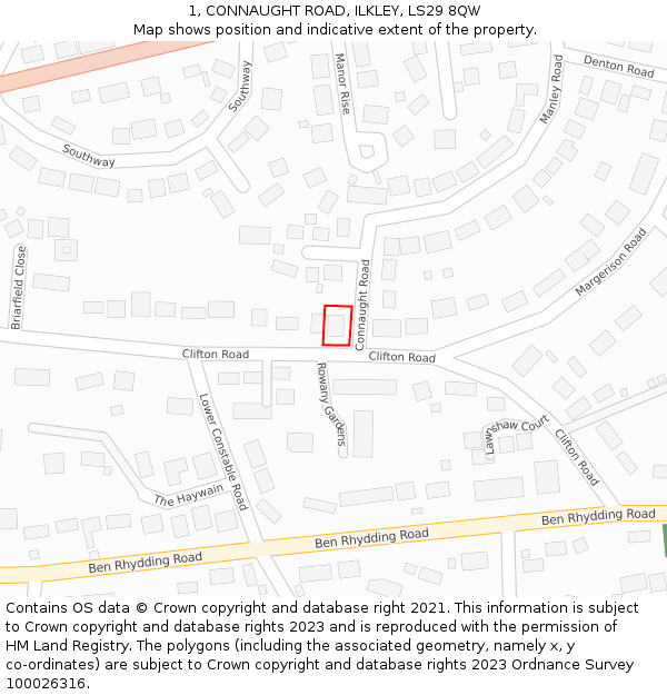 1, CONNAUGHT ROAD, ILKLEY, LS29 8QW: Location map and indicative extent of plot