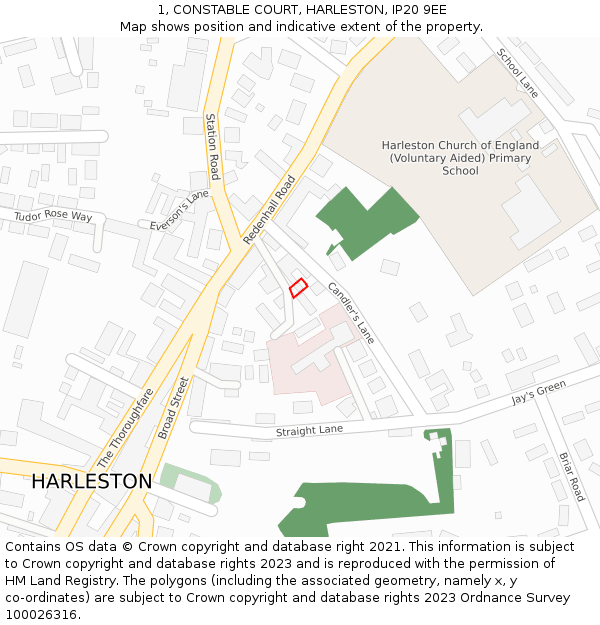 1, CONSTABLE COURT, HARLESTON, IP20 9EE: Location map and indicative extent of plot