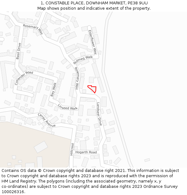 1, CONSTABLE PLACE, DOWNHAM MARKET, PE38 9UU: Location map and indicative extent of plot