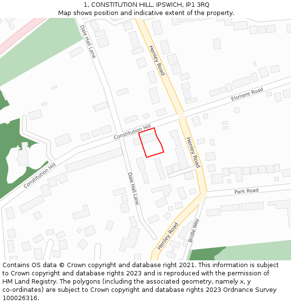 1, CONSTITUTION HILL, IPSWICH, IP1 3RQ: Location map and indicative extent of plot