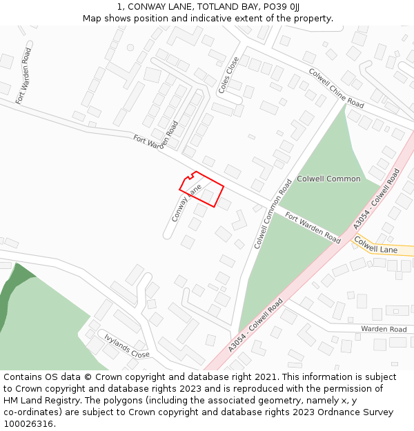 1, CONWAY LANE, TOTLAND BAY, PO39 0JJ: Location map and indicative extent of plot