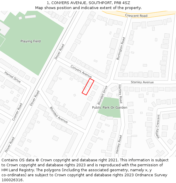 1, CONYERS AVENUE, SOUTHPORT, PR8 4SZ: Location map and indicative extent of plot