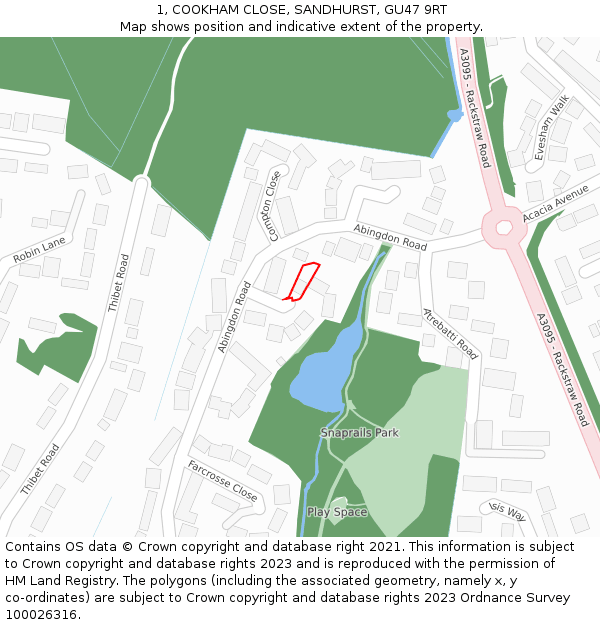 1, COOKHAM CLOSE, SANDHURST, GU47 9RT: Location map and indicative extent of plot