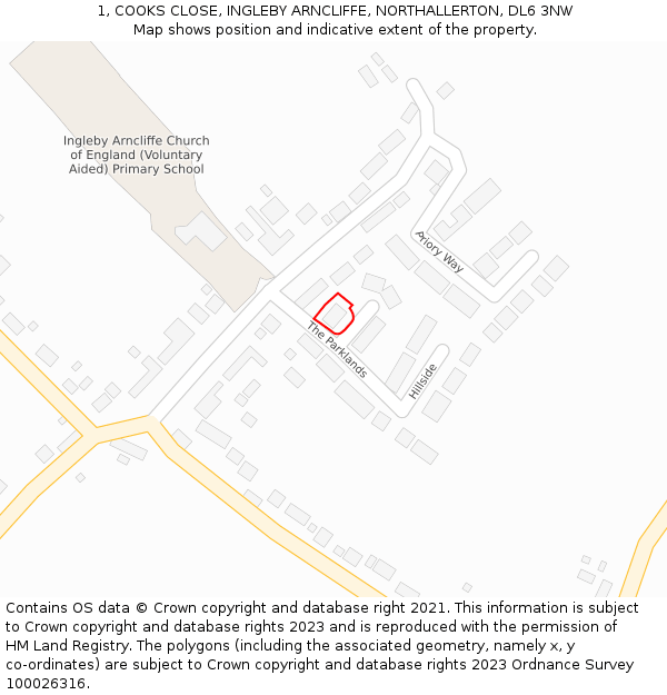 1, COOKS CLOSE, INGLEBY ARNCLIFFE, NORTHALLERTON, DL6 3NW: Location map and indicative extent of plot