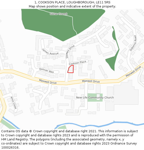 1, COOKSON PLACE, LOUGHBOROUGH, LE11 5RS: Location map and indicative extent of plot