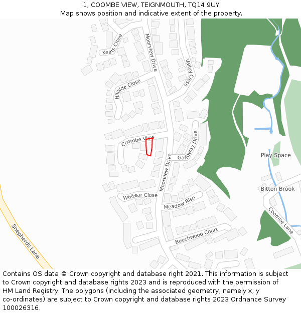 1, COOMBE VIEW, TEIGNMOUTH, TQ14 9UY: Location map and indicative extent of plot