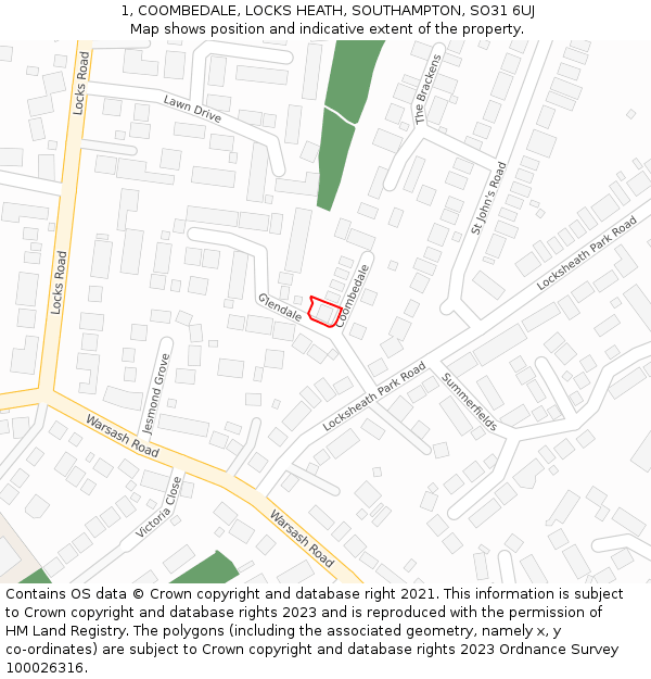 1, COOMBEDALE, LOCKS HEATH, SOUTHAMPTON, SO31 6UJ: Location map and indicative extent of plot