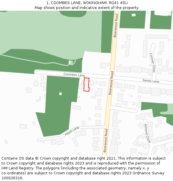 1, COOMBES LANE, WOKINGHAM, RG41 4SU: Location map and indicative extent of plot