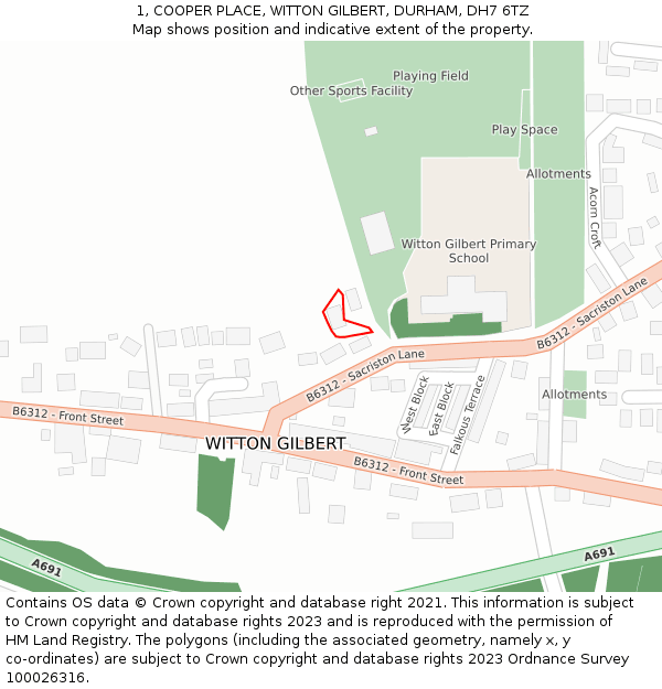 1, COOPER PLACE, WITTON GILBERT, DURHAM, DH7 6TZ: Location map and indicative extent of plot