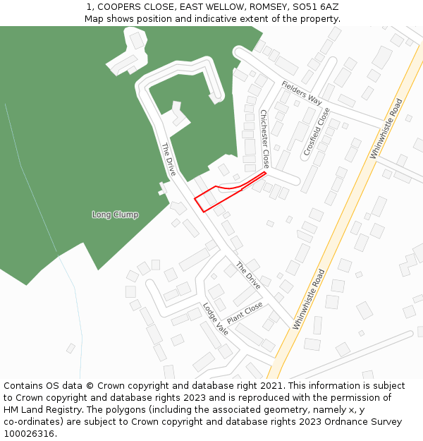 1, COOPERS CLOSE, EAST WELLOW, ROMSEY, SO51 6AZ: Location map and indicative extent of plot