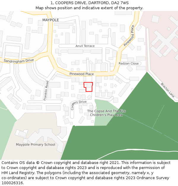 1, COOPERS DRIVE, DARTFORD, DA2 7WS: Location map and indicative extent of plot