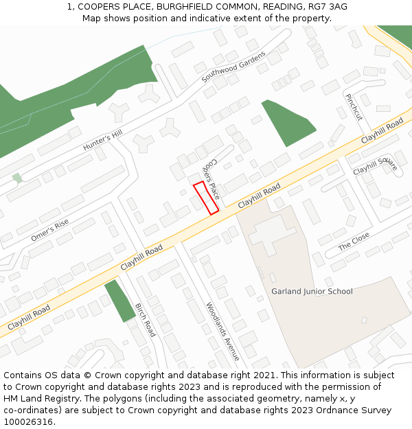 1, COOPERS PLACE, BURGHFIELD COMMON, READING, RG7 3AG: Location map and indicative extent of plot