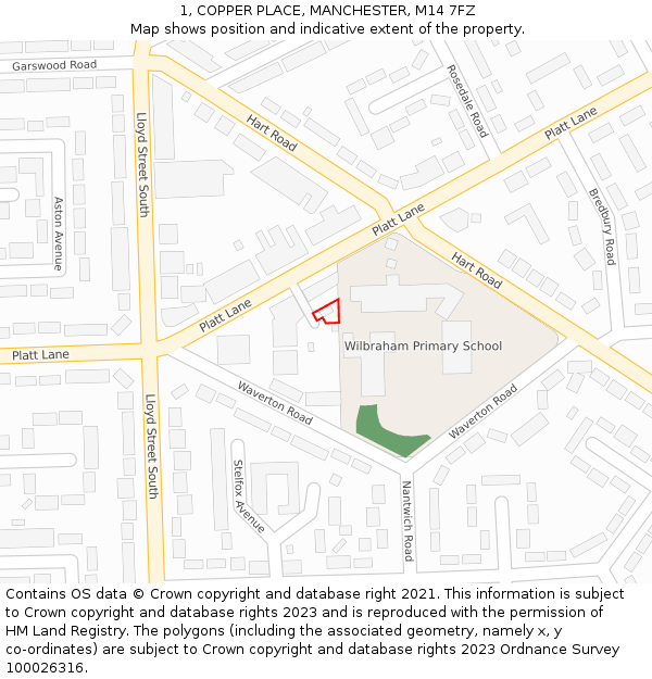 1, COPPER PLACE, MANCHESTER, M14 7FZ: Location map and indicative extent of plot