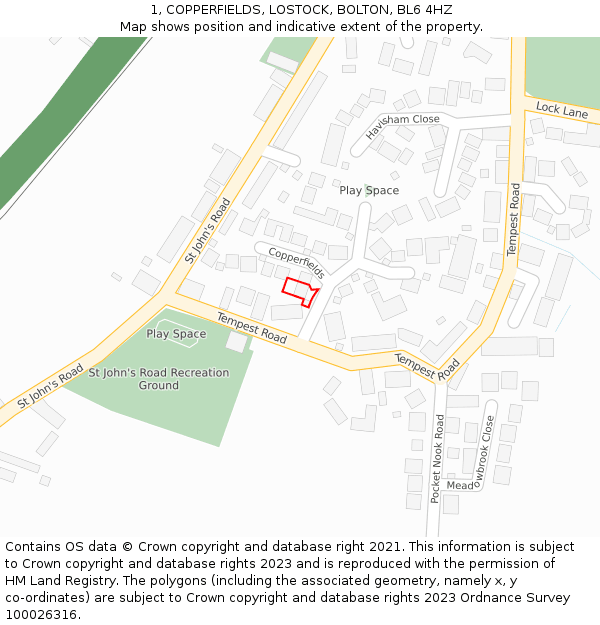 1, COPPERFIELDS, LOSTOCK, BOLTON, BL6 4HZ: Location map and indicative extent of plot