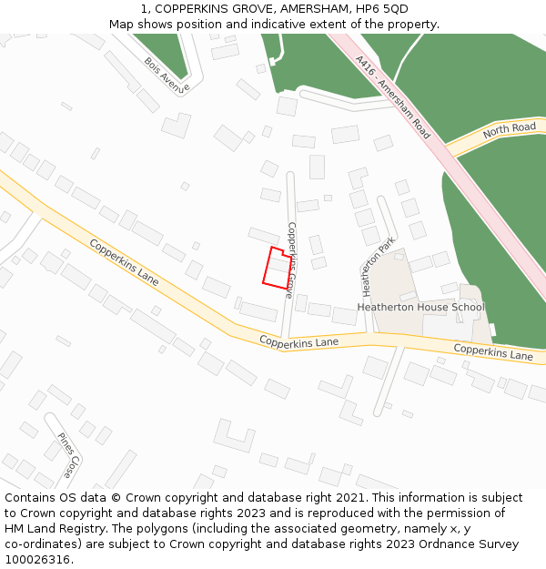 1, COPPERKINS GROVE, AMERSHAM, HP6 5QD: Location map and indicative extent of plot
