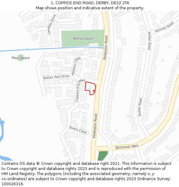 1, COPPICE END ROAD, DERBY, DE22 2TA: Location map and indicative extent of plot