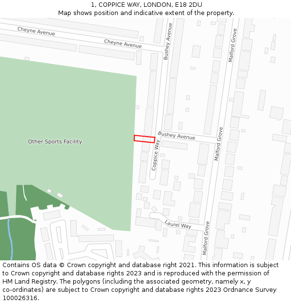 1, COPPICE WAY, LONDON, E18 2DU: Location map and indicative extent of plot