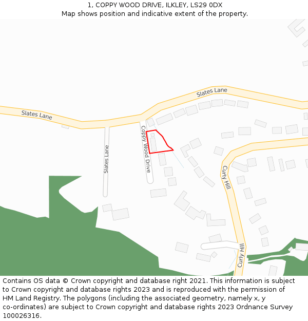 1, COPPY WOOD DRIVE, ILKLEY, LS29 0DX: Location map and indicative extent of plot