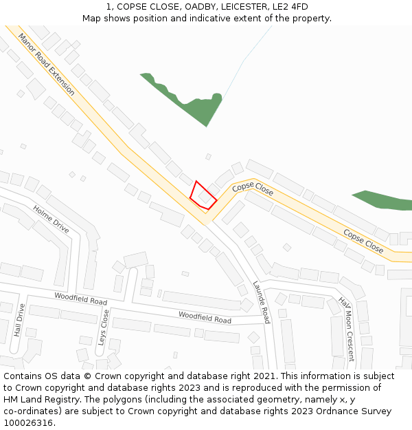 1, COPSE CLOSE, OADBY, LEICESTER, LE2 4FD: Location map and indicative extent of plot