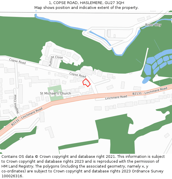 1, COPSE ROAD, HASLEMERE, GU27 3QH: Location map and indicative extent of plot