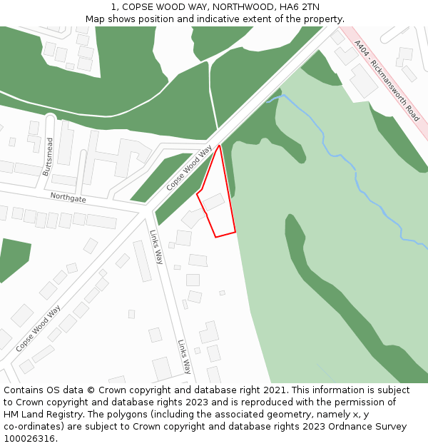 1, COPSE WOOD WAY, NORTHWOOD, HA6 2TN: Location map and indicative extent of plot
