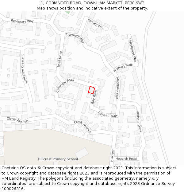 1, CORIANDER ROAD, DOWNHAM MARKET, PE38 9WB: Location map and indicative extent of plot