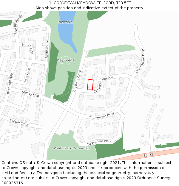 1, CORNDEAN MEADOW, TELFORD, TF3 5ET: Location map and indicative extent of plot