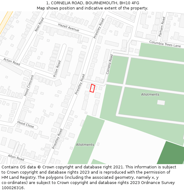 1, CORNELIA ROAD, BOURNEMOUTH, BH10 4FG: Location map and indicative extent of plot