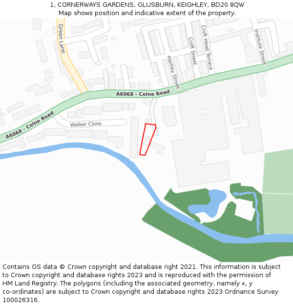 1, CORNERWAYS GARDENS, GLUSBURN, KEIGHLEY, BD20 8QW: Location map and indicative extent of plot