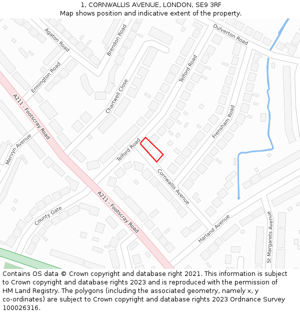 1, CORNWALLIS AVENUE, LONDON, SE9 3RF: Location map and indicative extent of plot