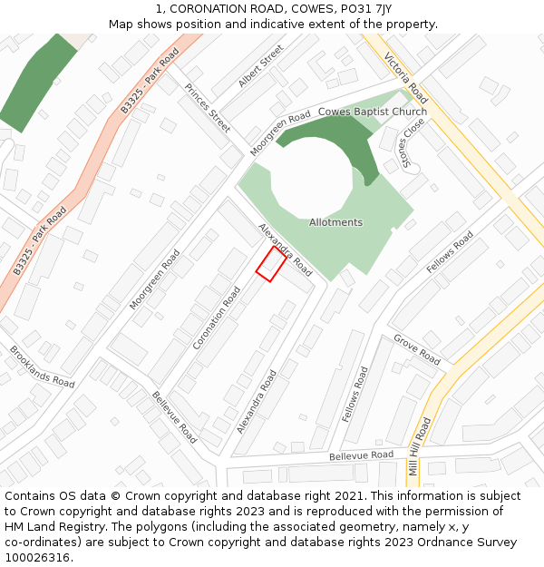 1, CORONATION ROAD, COWES, PO31 7JY: Location map and indicative extent of plot