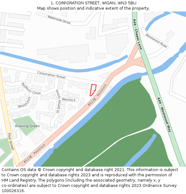 1, CORPORATION STREET, WIGAN, WN3 5BU: Location map and indicative extent of plot