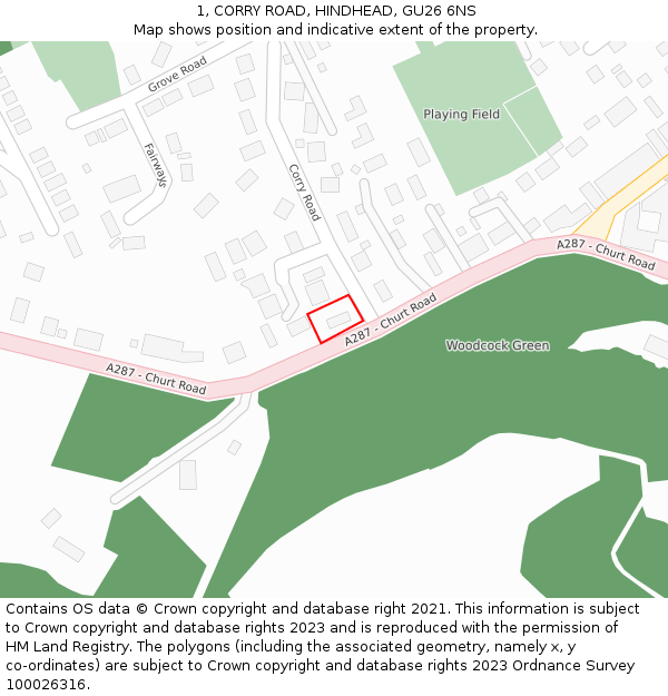1, CORRY ROAD, HINDHEAD, GU26 6NS: Location map and indicative extent of plot
