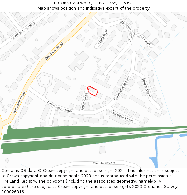 1, CORSICAN WALK, HERNE BAY, CT6 6UL: Location map and indicative extent of plot