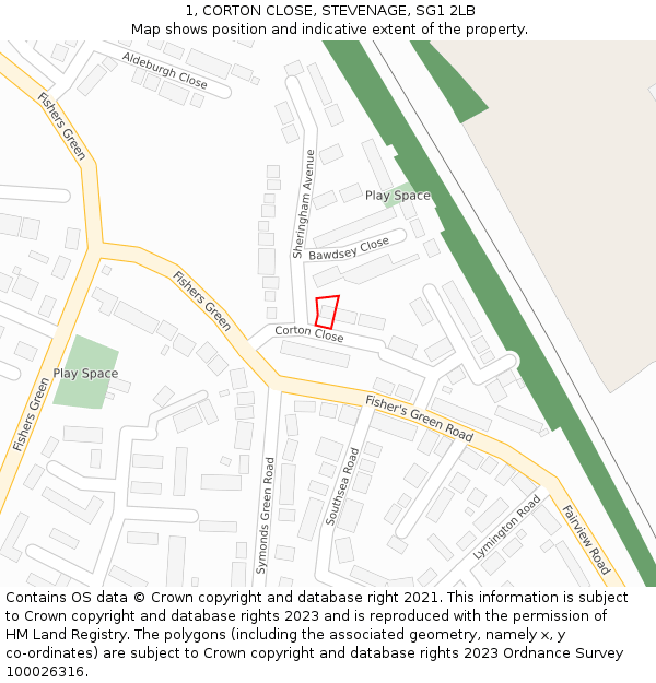 1, CORTON CLOSE, STEVENAGE, SG1 2LB: Location map and indicative extent of plot