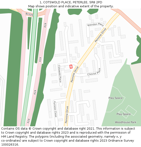 1, COTSWOLD PLACE, PETERLEE, SR8 2PD: Location map and indicative extent of plot