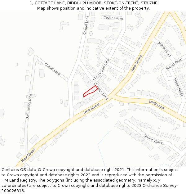 1, COTTAGE LANE, BIDDULPH MOOR, STOKE-ON-TRENT, ST8 7NF: Location map and indicative extent of plot