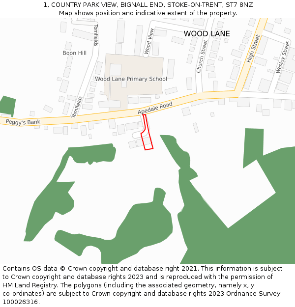 1, COUNTRY PARK VIEW, BIGNALL END, STOKE-ON-TRENT, ST7 8NZ: Location map and indicative extent of plot